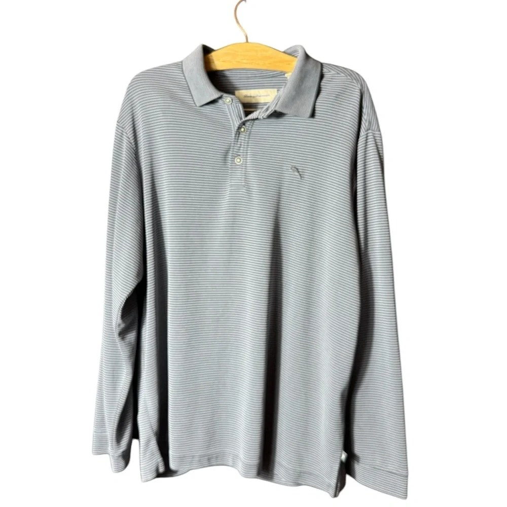 Tommy Bahama Ribbed Knit Tipped Modal Golf‎ / Polo Shirt Gray Size L Men’s